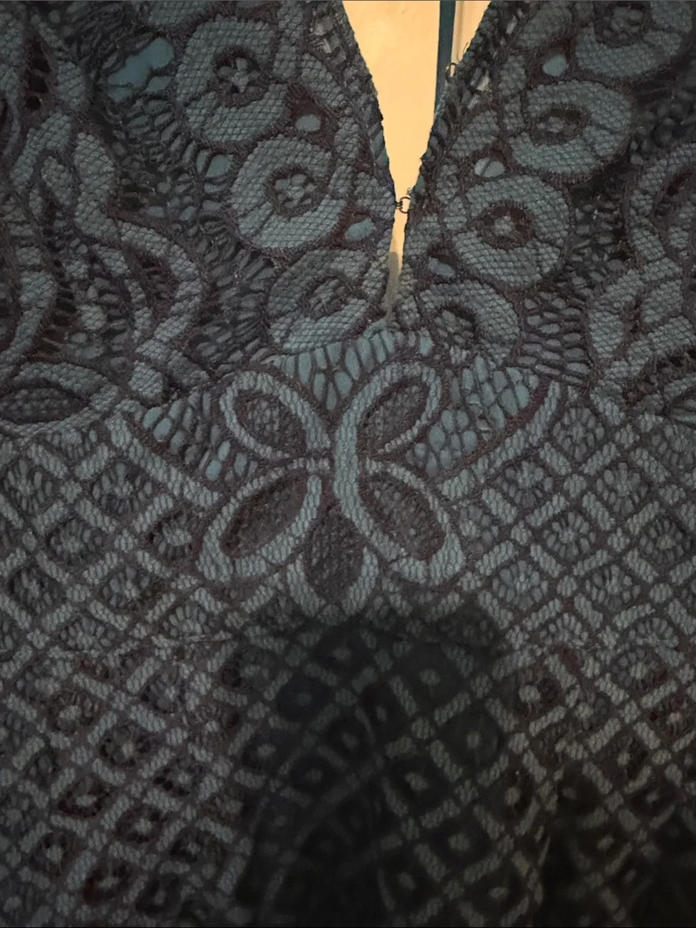Free People One Million Lovers Teal Navy Crochet Lace V-Neck Mini Dress Size 4
